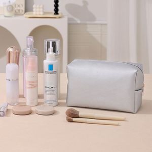Nouveauté : Sacs cosmétiques vintage en PU, couleur unie, fermeture éclair, faciles à nettoyer, vente en gros, personnalisables - Product Image 2