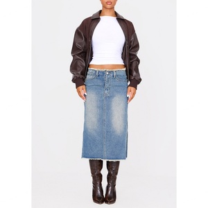 Jupe sur mesure pour femmes, coton de haute qualité, denim vintage bleu délavé, jupe midi pour femmes - Product Image 1