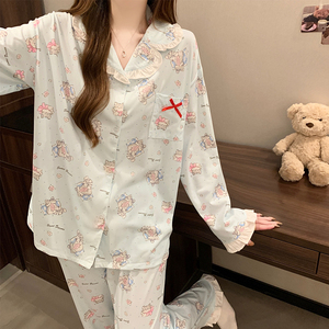 Piyama Wanita Motif Kartun Hewan Lengan Panjang Celana Panjang Nyaman untuk Musim Semi dan Gugur, Fashionable dan Nyaman - Product Image 4