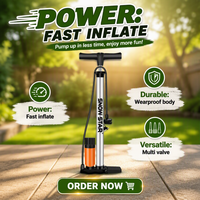 Pompe à air avec manomètre 160 PSI, pompe à pied multifonctionnelle en acier inoxydable pour vélo, voiture, moto, ballon, jouet gonflable