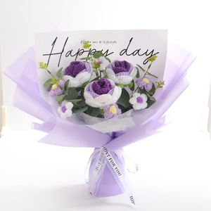 Hoa Dệt Kim Bó Hoa Ramos De Crochet Bán Buôn Bảo Quản Dệt Kim Vĩnh Cửu Nhân Tạo Crochet Rose Doll Động Vật Hoa - Product Image 5