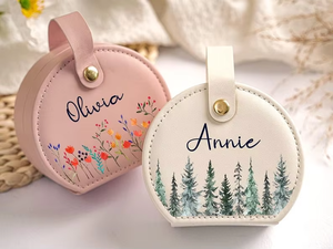 <b>Mini</b> Half portable round jewelry <b>box</b> soft pu leather lined travel jewelry <b>storage</b> case rings necklaces earrings holder <b>mini</b> cute - Product Image 4