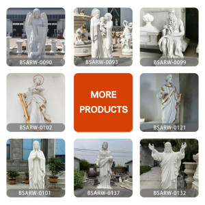 <span class=keywords><strong>Statua</strong></span> della Beata Vergine Maria con Bambino Gesù in <span class=keywords><strong>Marmo</strong></span> Bianco Naturale Intagliata a Mano BSA, Scultura Religiosa per Decorazione Chiesa - Product Image 4