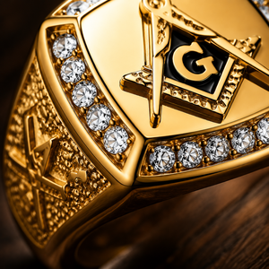 Bague maçonnique JLM de luxe en acier inoxydable plaqué or avec pierres CZ, bague signet vintage pour homme, symbole Illuminati - Product Image 3