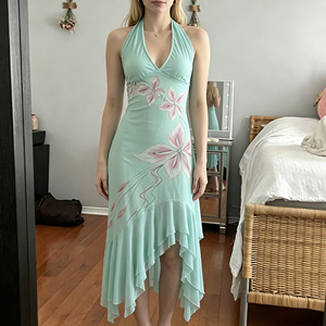 Nouvelle Collection Été – Robe Courte Romantique à Col en V et Taille Naturelle, Motif Floral, Dos Nu, Style Vacances à la Plage, Écologique pour Femme - Product Image 3