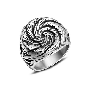 yunnique Men's <b>Titanium</b> Steel <b>Ring</b> Spiral Pattern Thumb <b>Ring</b> Punk Style Jewelry Gift - Product Image 5