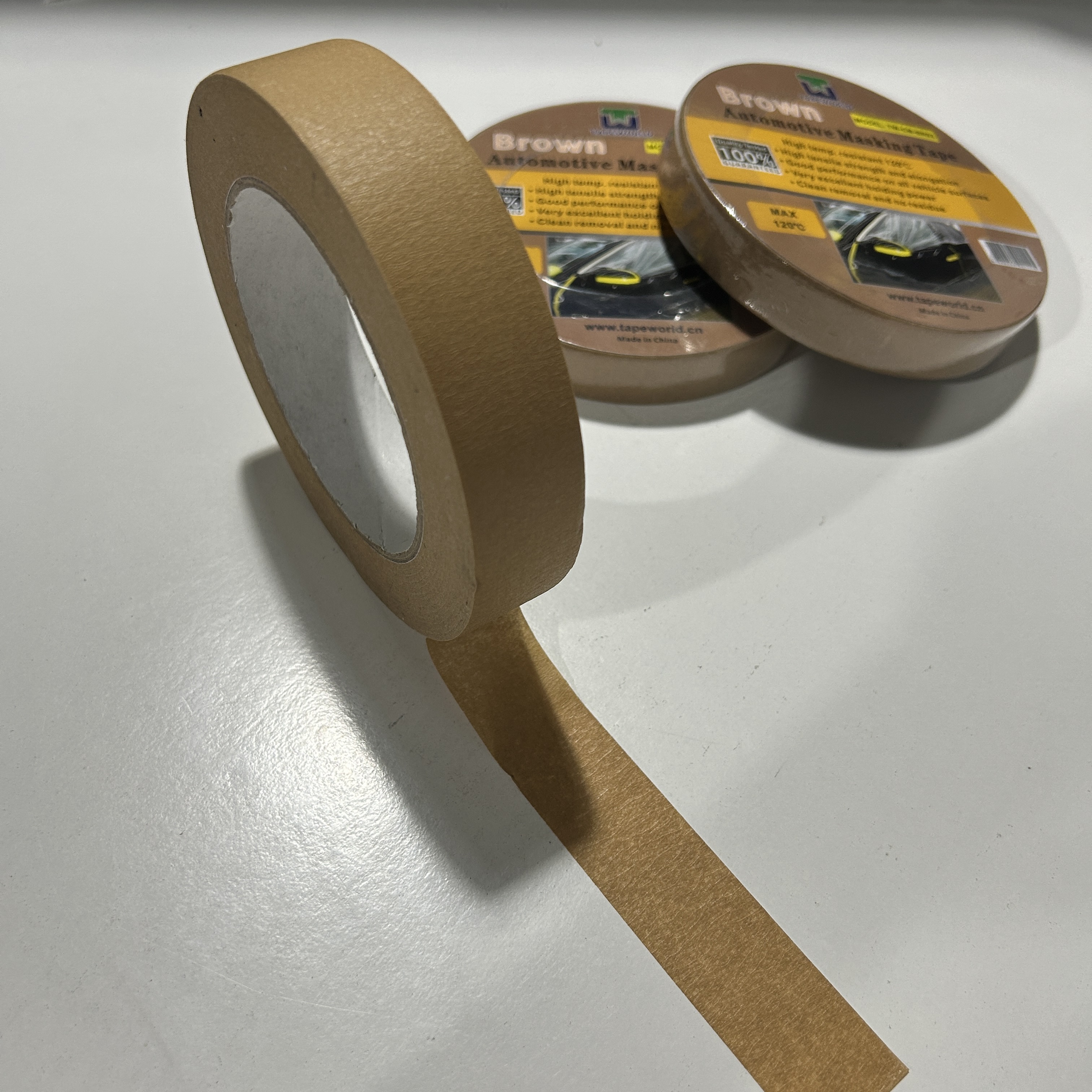 Brown Crepe Paper Single Sided Automotive Masking Tape Heat-Resistant Acrylic and Rubber Pressure Sensitive Adhesive