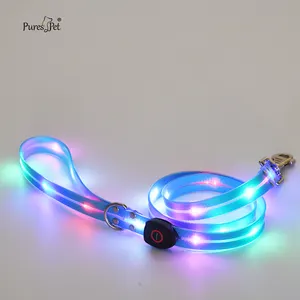 Luminous anti-abrasion bite resistant for night safety LED flash dog strap USB charging neck collar leash
