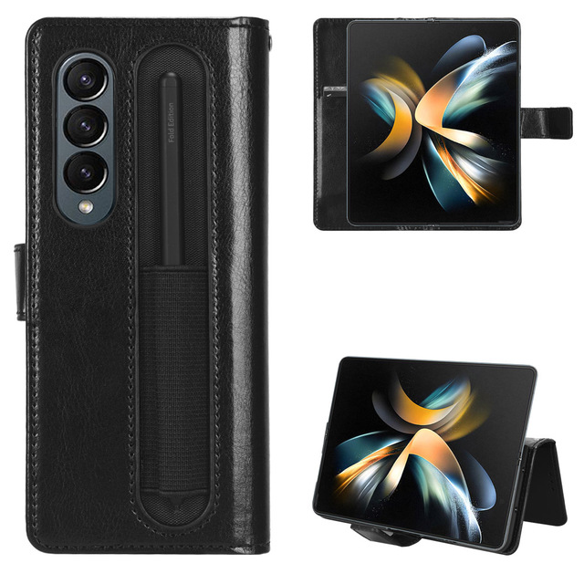 For Samsung Galaxy Z Fold 7 6 5 & 4 & Fold 3 Crazy Horse Pattern Wallet Leather Flip Card Slot Cover case with Pen Slot