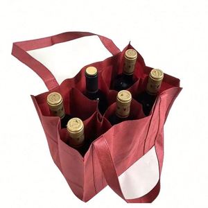 Sac de courses portable en non-tissé laminé, compartimenté pour 6 bouteilles de vin, idéal pour les cadeaux de Noël et les courses – Nouveauté ! - Product Image 1
