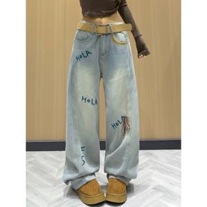 กางเกงยีนส์ขาบานทรงบูทคัทไซส์ใหญ่สำหรับผู้หญิง สไตล์วินเทจสีน้ำเงิน แต่งตะเข็บเก๋ๆ ทรงปกติ ใส่ได้ทุกวัน เหมาะกับฤดูใบไม้ผลิ ให้ลุคสตรีทสุดเทรนดี้ - Product Image 6