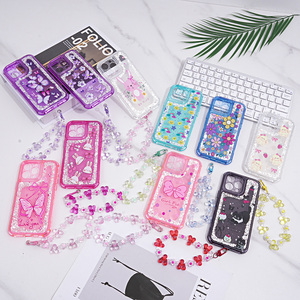Nouvelle <span class=keywords><strong>coque</strong></span> de téléphone motif dessin animé mignon avec Bracelet fleur pour <span class=keywords><strong>iPhone</strong></span> 17 16 15 paillettes fantaisie couvertures mobiles pour dames en gros - Product Image 1