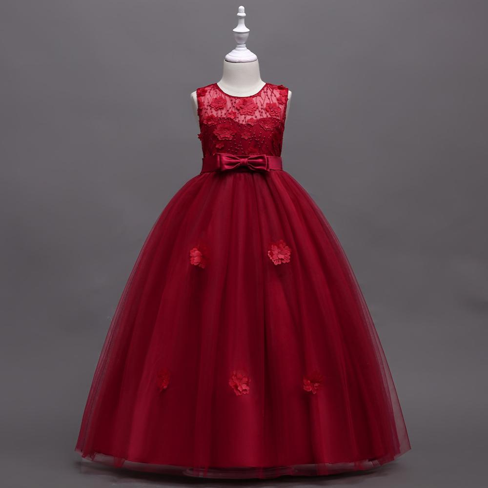 dark burgundy quinceanera dresses Calla D802 Girls 3D Floral Sleeveless Tea-Length Dress
