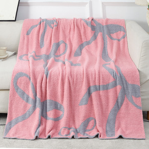 New Bow Series Knitted Sofa Microfiber Half Fleece Blanket - Product Image 3