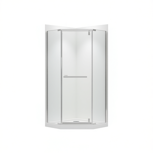 Cabine de douche Neo Angle Pivot en verre trempé 1/4, 34,75 x 72, sans cadre, porte chromée, avec bac de douche sectoriel - Product Image 1