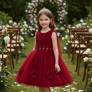 Abito Estivo per Bambine in Stile Coreano, Nuovo Design con Pizzo, Senza Maniche, Vestito da Cerimonia per Bambine, <span class=keywords><strong>Abbigliamento</strong></span> per Feste di Compleanno, Rosso - Product Image 2