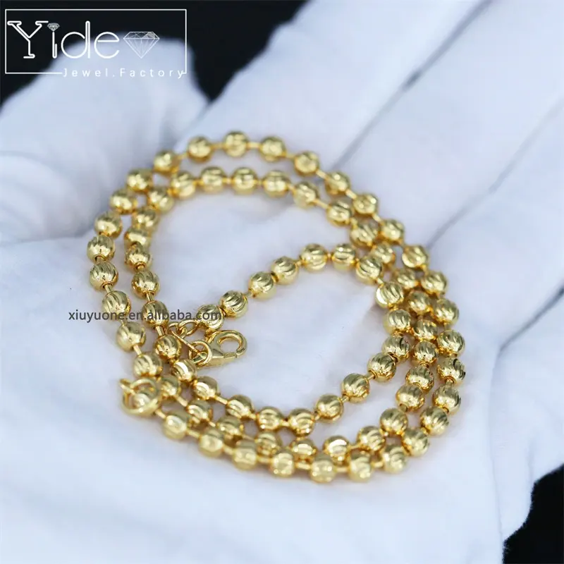 Factory direct sale high quality metal bead chain gold plated ball chain necklace mooncut chain hip hop