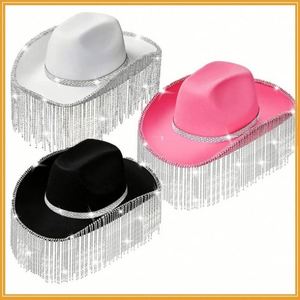 Sombrero de Vaquero con Borlas de Diamantes de Imitación de 12 cm, Sombrero de Vaquera Rosa Personalizado para Fiesta Rave Jazz - Product Image 6
