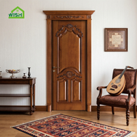 Porte intérieure de style villa antique, panneau en teck massif traditionnel, finition manuelle, isolation phonique, pour salon et chambre à coucher
