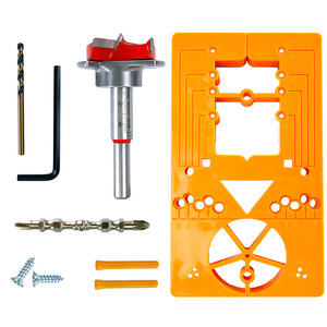 Kit de scies cloches pour charnières de menuiserie, tige de 12 mm avec gabarit réglable pour le perçage de panneaux de portes d'armoires - Product Image 1