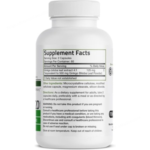 120 Capsules végétariennes Ginkgo Biloba extra fort 125mg 500mg pour la fonction cérébrale et la mémoire capsules de ginkgo biloba - Product Image 2