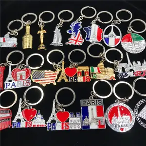 فرنسا إيطاليا المملكة المتحدة الولايات المتحدة دبي مصر السفر هدية تذكارية كيرينغ سلسلة مفاتيح معدنية