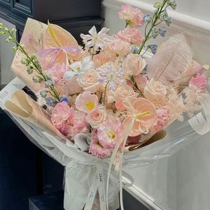 ช่อดอกไม้ประดิษฐ์ทำมือจากขนนกกระจอกเทศและดอกไม้ ของตกแต่งแจกันสำหรับงานปาร์ตี้ วัสดุสำหรับร้านดอกไม้ - Product Image 4