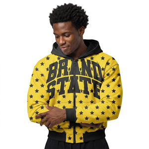 OEM Custom Star Pattern Oversized Puff Print Zipper <b>Jacket</b> Custom Logo Fleece Streetwear Hip Hop <b>Punk</b> Style Grunge Hoodies - Product Image 1