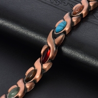 Bracelet magnétique en alliage de cuivre X-Link avec cabochon en pierre dorée, turquoise, rubis, vert – Bijoux pour hommes et femmes – Vente en gros, personnalisé, OEM