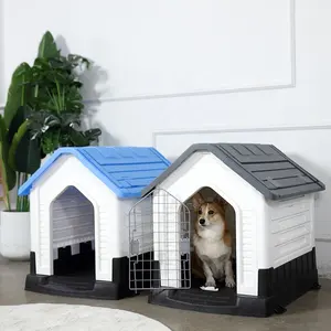 Pet Cozy Cottage Weather-resistant Elevated Plastic Dog Kennels Big Dog House Indoor Outdoor