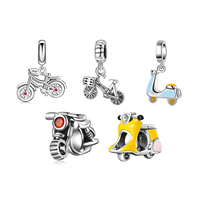 Véritable 925 argent sterling Stylé Vélo Rose CZ Perles Pendentif Charmes Bijoux Ajustement Charmes Bracelets fabrication de bijoux Offre Spéciale