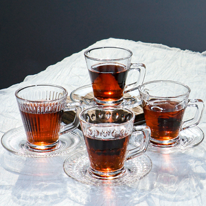 Verre à boisson créatif de style moyen-oriental, transparent, gaufré, pour la maison, pour le latte, le thé, le café, avec soucoupe - Product Image 2