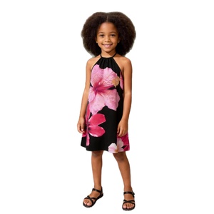 Vestido de Verano para Niña con Estampado Floral Rosa, Espalda Descubierta, Base Negra, Ideal para Vacaciones en la Playa - Product Image 5