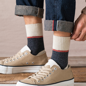 Men's Pure Cotton Crew Socks Color Blocking Breathable Sweat Wicking For Spring Autumn Casual Wear - Product Image 4