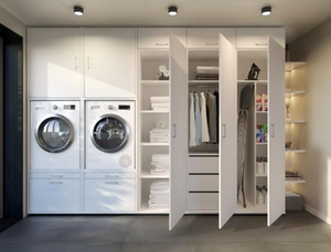 Meubles de salle de bain modernes et minimalistes sur mesure avec finition laquée, écologiques, avec lavabo et panier - Product Image 6