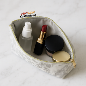 Wholesale Custom <b>Quilted</b> Velvet <b>Makeup</b> Pouch <b>Bag</b> Women's Travel Cosmetic Storage with Zipper Closure Striped for Toiletry Gift - Product Image 1