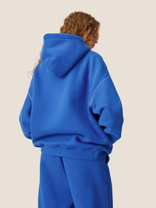 Conjunto Deportivo Unisex Azul con Capucha, Pantalones Largos, 100% Algodón, Corte Holgado, Estilo Casual Lavado para Otoño - Product Image 4