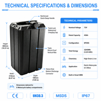 Paket Baterai Lithium 72V 45Ah Cangkang Keras Tahan Air BMS Terintegrasi Daya Tinggi untuk Penggantian Sepeda Motor Listrik E-Dirt Bike