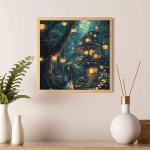 SONGWOOART decorazione per la casa punto croce scena notturna pittura di diamanti villaggio luminoso nella cabina di tronchi di notte Kit per la decorazione della camera da letto - Product Image 2