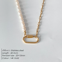 eManco Kleiner ovaler Karabiner-Anhänger aus Edelstahl mit 14K Goldkette, minimalistischer Damen-Anhänger, Schmuck
