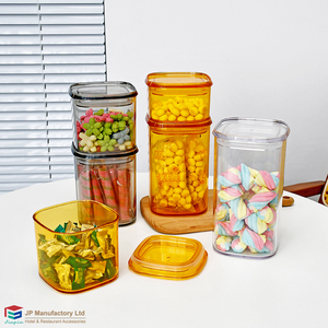 Pot en plastique sans BPA SAN AS, carré, coloré, conteneur de rangement, <span class=keywords><strong>orange</strong></span>, gris, transparent - Product Image 2