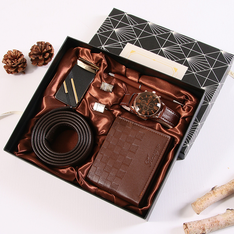 (belt+automatic buckle head+2 cuffs+watch+wallet+pen+gift box)