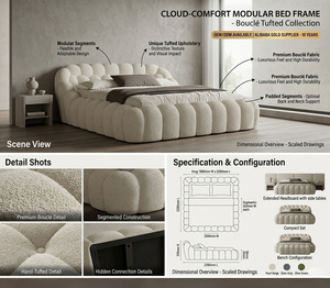 Base de Cama Moderna de Lujo con Diseño de Burbujas, Tapizada en Bouclé Crema Premium, Tamaño King, Muebles Modulares Suaves y Minimalistas - Product Image 3