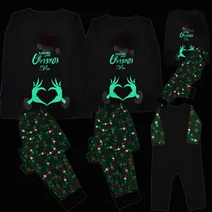 Süblimasyon pjs Glow noel aile eşleştirme pijama uzun kollu üst pantolon pijama karanlıkta kızdırma