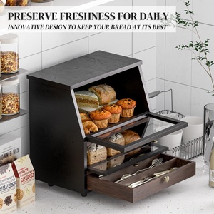 Caja de Pan de Madera para Encimera de Cocina, Organizador de Pan Negro, Contenedor de Almacenamiento de Pan Extra Grande, Panera de Bambú para Cocina - Product Image 2