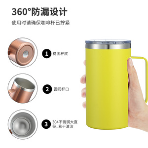 Qianchuan 24oz Coffee Mug With Handle 304 Stainless Steel Double Wall Insulated Cup Office Use Custom Color Available - Product Image 5