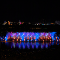 Fuente de Agua Musical para Lagos, Diseño Personalizado, Sistema de Acero Inoxidable Comercial, Iluminación Láser RGB, IP68, Suministro de Fábrica
