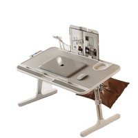 Escritorio Plegable Ajustable de Madera Color Nogal Gris con Refrigeración USB, Mesa Portátil para Laptop para Dormitorios, Escritorio para Niños