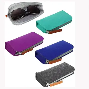 柔软毛毡拉链包多色眼镜盒，带超细纤维布，用于太阳镜和老花镜