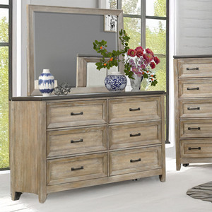 Ensemble de meubles de chambre rustiques en bois clair - Lit avec tête de lit rembourrée, commode et ensembles de chambre - Product Image 2